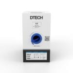 Front view of DTECH 305m blue Cat6 UTP LSZH cable box with a blue dispenser opening