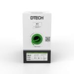 Front view of DTECH 305m green Cat6 UTP LSZH cable box with a green dispenser opening
