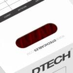 DTECH red Cat6 UTP LSZH cable visible through the handle opening of a 305m box