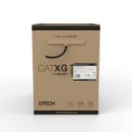 Front view of DTECH Cat XG 305m black F/UTP LSZH cable dispenser box