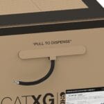 DTECH Cat XG black F/UTP cable emerging from the pull-to-dispense opening of its box