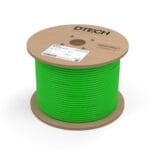 DTECH green Cat5e SF/UTP industrial PVC Ethernet cable on a wooden reel