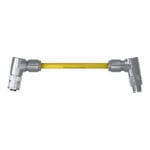 Top view of the DTECH 8-pin M12 X-coded angled female to angled male industrial Ethernet cable with yellow PUR jacket