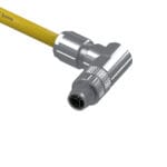 M12 X-coded male connector detail on the DTECH angled female to angled male cable
