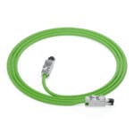 Coil view of a DTECH Cat 5e industrial patch lead with green PVC cable and full-metal RJ45 connectors.