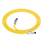 Coil view of a DTECH Cat 6 industrial patch lead with yellow PUR cable and full-metal RJ45 connectors.