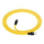 Coil view of a DTECH Cat 6 industrial patch lead with yellow PUR cable and RJ45 connectors with black boots.