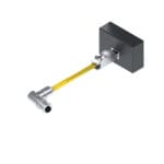 DTECH 8-pin M12 X-coded angled female to industrial RJ45 industrial Ethernet cable connected to an illustrative equipment enclosure