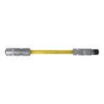 Top view of the DTECH 8-pin M12 X-coded straight female to industrial RJ45 industrial Ethernet cable with yellow PUR jacket