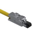 Industrial RJ45 plug detail on the DTECH straight female to industrial RJ45 cable