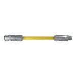 Top view of the DTECH 8-pin M12 X-coded straight female to straight male industrial Ethernet cable with yellow PUR jacket