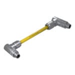 DTECH 8-pin M12 X-coded angled male to angled male industrial Ethernet cable with yellow PUR jacket, isometric view