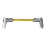 Top view of the DTECH 8-pin M12 X-coded angled male to angled male industrial Ethernet cable with yellow PUR jacket