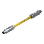 DTECH 8-pin M12 X-coded straight male to straight male industrial Ethernet cable with yellow PUR jacket, isometric view