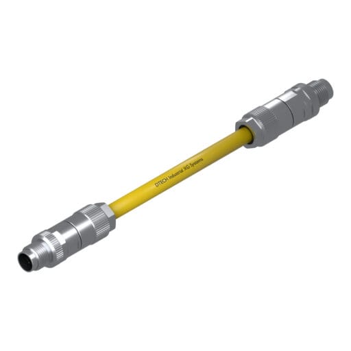 DTECH 8-pin M12 X-coded straight male to straight male industrial Ethernet cable with yellow PUR jacket, isometric view