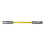 Top view of the DTECH 8-pin M12 X-coded straight male to straight male industrial Ethernet cable with yellow PUR jacket