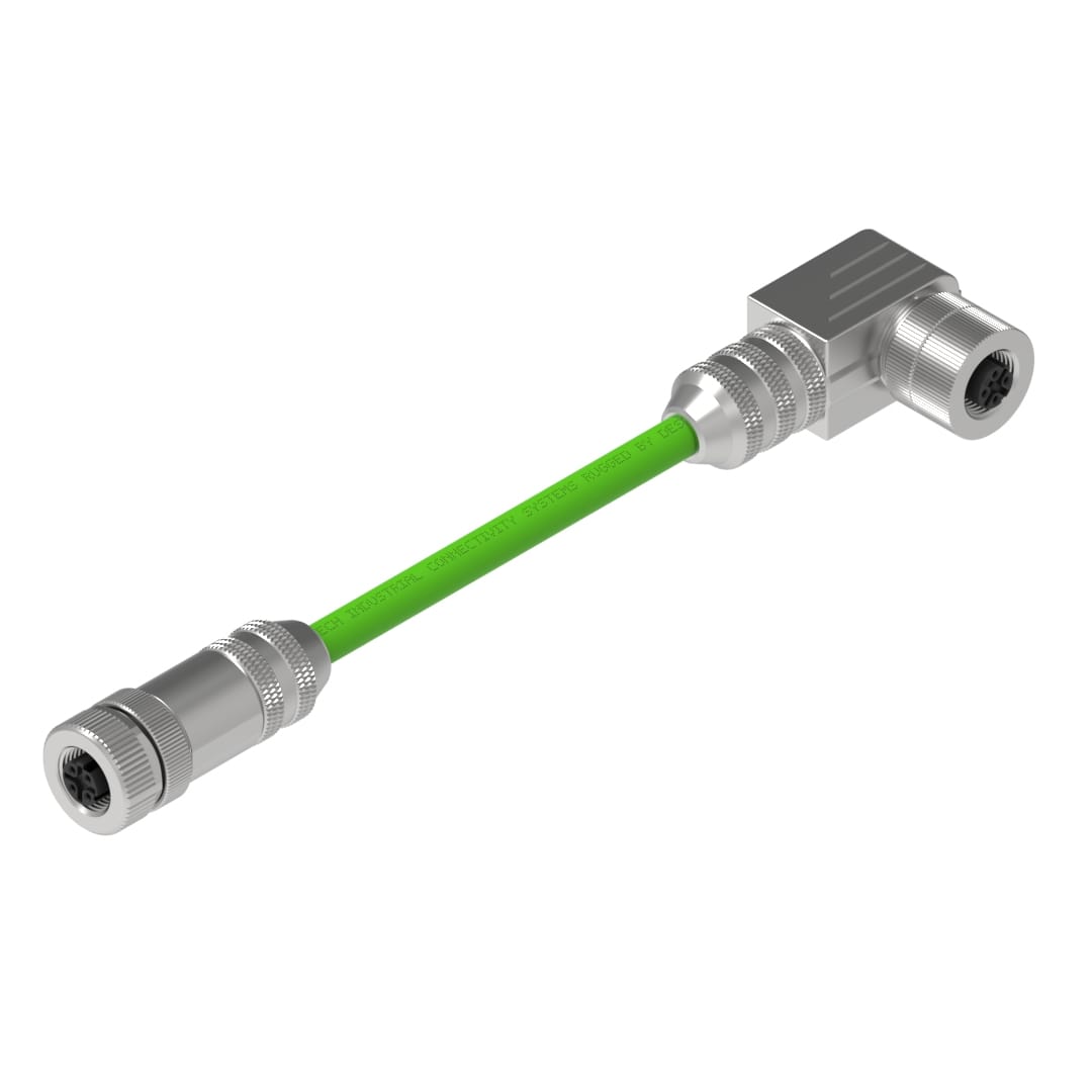 DTECH 4-pin D-code M12 female angled to female PROFINET assembly, shielded halogen-free