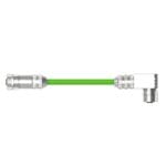 DTECH green Profinet cable with straight and right-angle female M12 connectors, shown from the side
