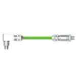 DTECH green Profinet cable with straight and right-angle male M12 connectors, shown from the side