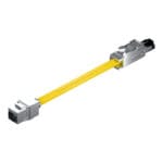 DTECH Cat 6 industrial patch lead with yellow PUR cable, a keystone jack and a full-metal RJ45 plug.