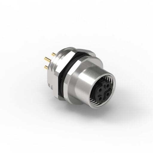 DTECH® M12 Front Mount Female 4 Pin D-Code (PCB / Threaded M16*1.5)