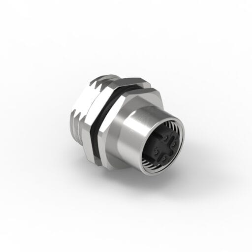 DTECH® M12 Front Mount Female 4 Pin D-Code (Solder / Threaded M16*1.5)
