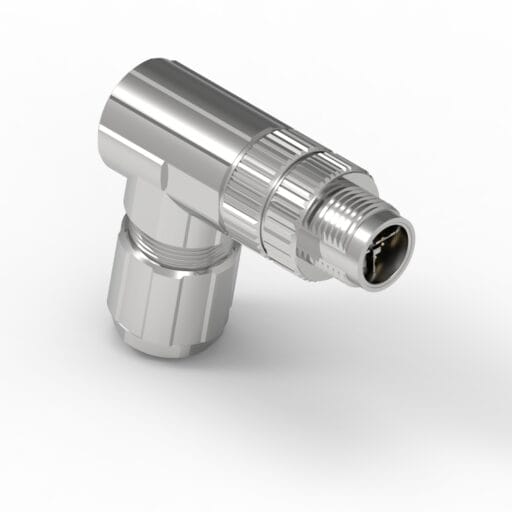 DTECH® M12 Angled Male Metal Plug 8 Pin X-Code /w contacts PG9 (Crimp)