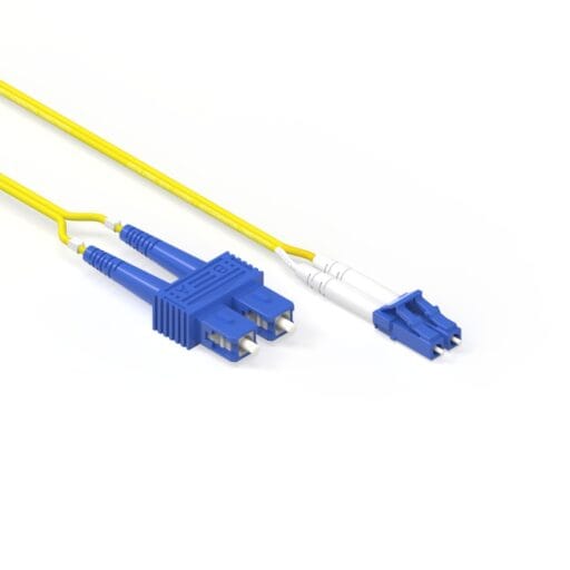 DTECH® OS2 LC UPC to SC UPC Duplex 2mm LSZH Yellow 1M Fibre Optic Patch Lead