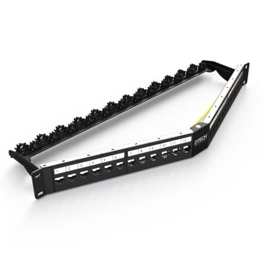 DTECH® 24 Port 1U Angled Keystone Jack Patch Panel Frame (Quick-Lock)