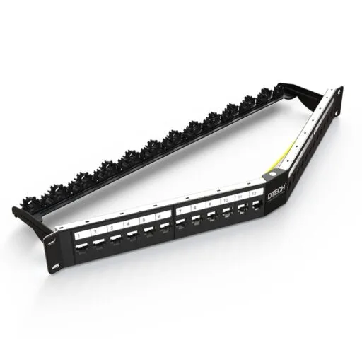 DTECH® 24 Port 1U Angled Keystone Jack Patch Panel Frame (Quick-Lock)