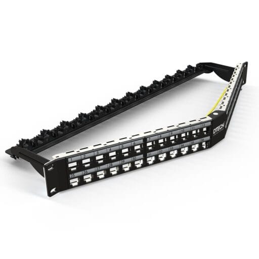 DTECH® 48 Port 1U High-Density Angled Keystone Jack Patch Panel Frame (Quick-Lock)